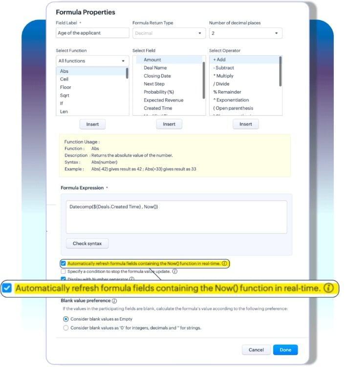 Zoho CRM For Everyone Auto-Refresh Time-Based Formulas